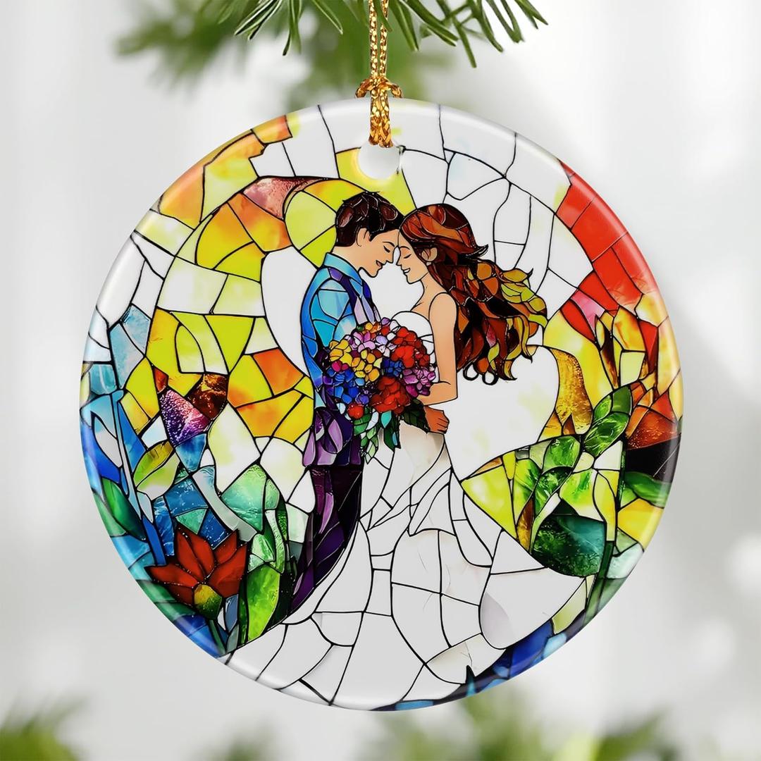 2 x Romantic Couple Wedding Ornament, Dog Christmas Ornament  Christmas Tree Decor, Holiday Decoration, Stocking Stuffer, Festive Gift Idea, Gifts for Newlywed, Married Couple, Romantic Partner