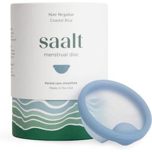 Saalt Menstrual Disc - Soft, Flexible, Reusable Medical-Grade Silicone - Wear 12 Hours - Removal Notch - Two Sizes - Menstrual Cup or Tampon Alternative - Made in USA - Lasts 10 Years (Blue, Regular) (1 Count (Pack of 1), Coastal Blue)