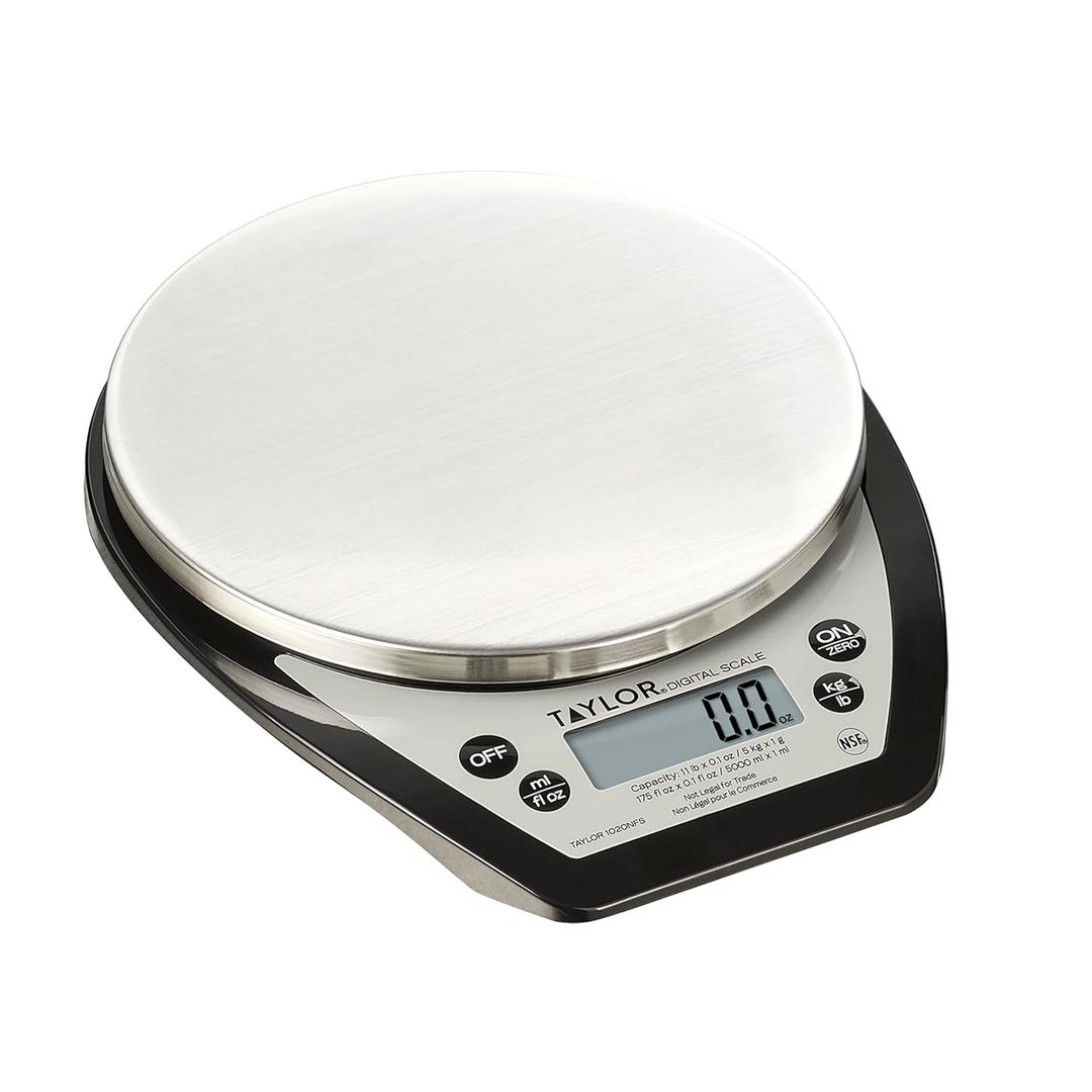 Taylor 1020NFS Compact Digital Scale, Multi-Functional Food Scale for Precise Weight Measuring and Portion Control, Tare Function, NSF, Stainless Steel Platform
