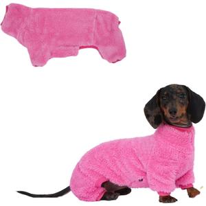 Dachshund Dog Fleece Jumpsuit Turtleneck Sweater, Suitable for Dachshunds, Winter Soft Cozy Dog Pajamas Clothes (Neon Pink, X-Small)