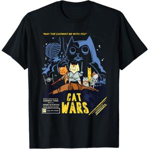 Cat Wars for Cat Lovers Perfect Funny Gift T-Shirt (Small, Black)