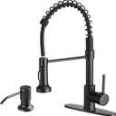 OWOFAN Kitchen Sink Faucet with Soap Dispenser Kitchen Faucet with Pull Down Sprayer Stainless Steel Single Handle High Arc Pull Out Black Faucet for Bar Laundry RV Utility Sink