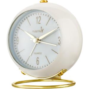 Silent Table Analog Alarm Clock No Ticking, Lighted on Demand and Battery Operated, Beep Sounds, Small Desk Clock(White)