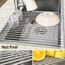 Tomorotec Stainless Steel Roll-Up Dish Drying Rack Marble Color Silicone Edges, Foldable Kitchen Rack Heat Resistant Trivet Supports up to 70 lbs, Food Safe for Dishes, Cookware & More