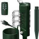 TESSAN Outdoor Power Stake Light Timer Waterproof, Wireless Remote Control, Yard Stake Countdown Timer2, 4, 6, 8 Hour, 6 Outlets, Dusk to Dawn for Lights and Garden Courtyard Decoration