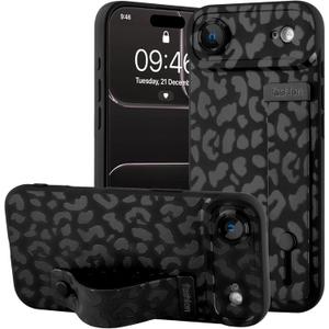 OOK Compatible with iPhone Air Leopard Case with Wrist Strap, Black Leopard Cheetah TPU Shockproof Protection Slim Cover with Camera Protection for Women Girls, for 6.5inch