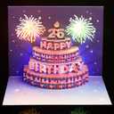 25th Birthday Cards, Light and Music Birthday Cake Happy Birthday Card, 3D Pop Up Birthday Gift Greeting Card for Son Daughter Young Women Men
