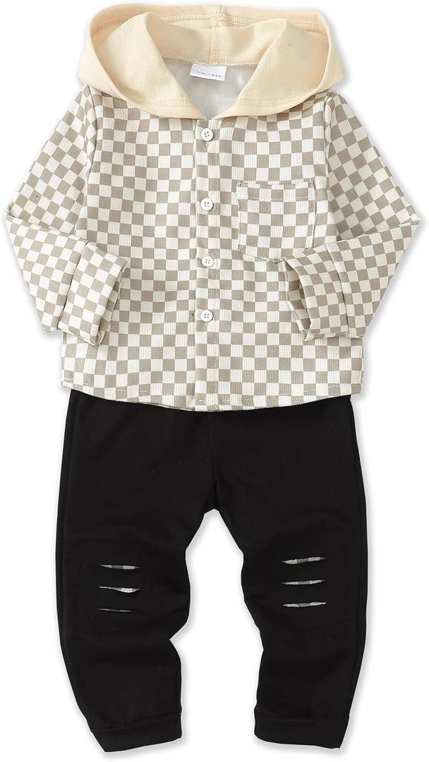 Renotemy Toddler Infant Baby Boy Clothes Outfit Long Sleeve Hoodie Sweatshirt Casual Fall Winter Clothes Set for Toddler Boy (Black)