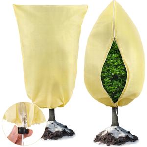 Plant Covers Freeze Protection, 2 Pack 47'' 71'' Beige Frost Cloths Blankets with Zipper Drawstring Shrub Tree Covers for Winter Outdoor Plants Freeze Protection