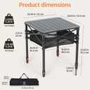 Nice C Aluminum Square Side Table, Adjustable Height Folding Compact Camping Table, Lightweight Collapsible Table with Roll-up Tabletop, Carry Bag, for Outdoor, Picnic, backyards, BBQ (20'' Medium)