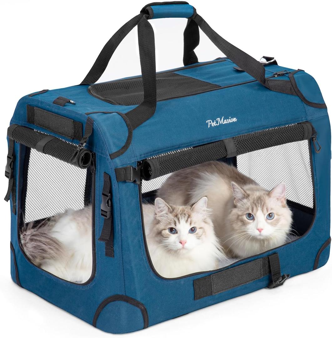 Extra Large Cat Carrier for 2 Cats, Collapsible Soft Sided Pet XL Crate for Large Mudium Big Cat 20lbs+, Car Travel Portable Bag for Long Trips Ride 24"x16.5"x16.5" (Prussian Blue)