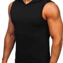 FLYFIREFLY Men's 2 Pack Workout Hooded Tank Tops Bodybuilding Athletic Sleeveless Muscle Cut Off T Shirt Gym Hoodies (Black, XL)