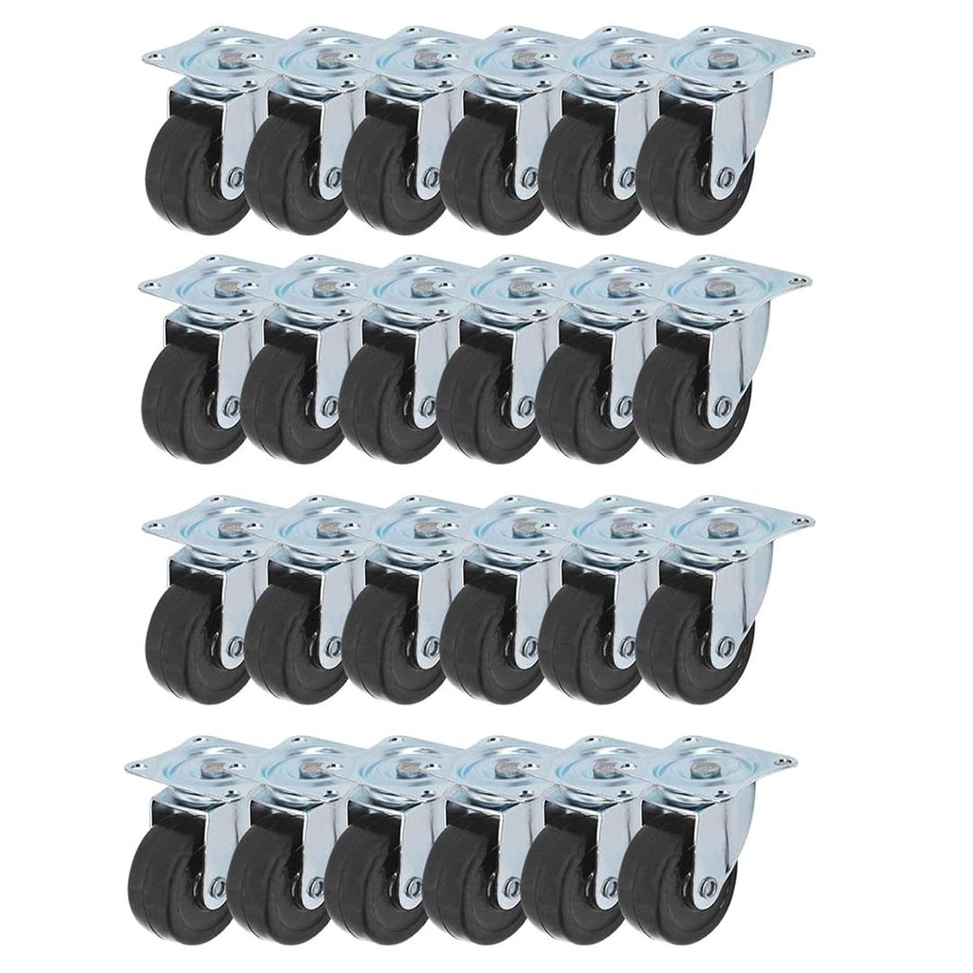 findmall Heavy Duty Swivel Caster Wheels 24 Pack 2 Inch Rubber Base with Top Plate and Bearing (Black)