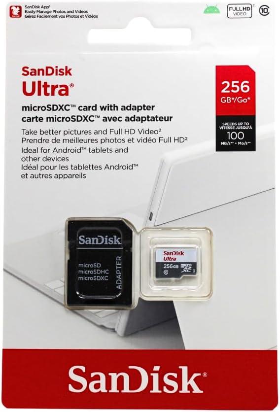SanDisk Micro SD 256GB UHS-I Class 10 Memory Card with Adapter - SDSQUNR-256G-GN6TA
