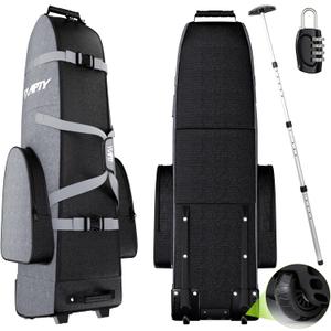 Padded Golf Club Travel Bag with Wheels, Golf Luggage Case Cover for Airline - with Adjustable Support Rod, Luggage Lock, 1200D Wear-Resistant Oxford, Waterproof Coating