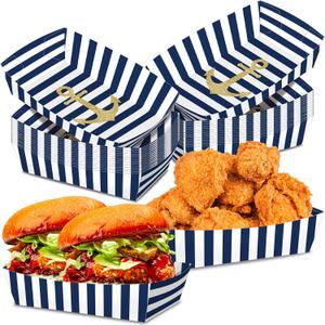No Folding Required 50 Pack 2 Lb Nautical Party Food Trays Nautical Plates Birthday Party Supplies Nautical Themed Nacho Holders Paperboard Tray Disposable Serving Trays