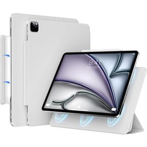 Magnetic Case for iPad Air 13 inch 2024 & iPad Pro 12.9 inch 6th/5th Gen (2022/2021) |Auto Sleep/Wake | Pencil Pro & USB-C | Lightweight Non-Slip PU Leather Protective Cover (Gray)