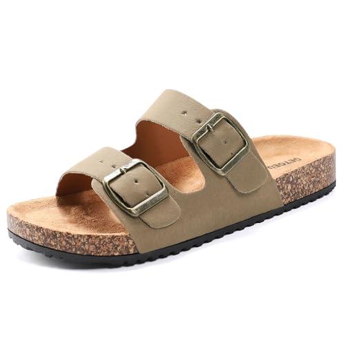 GETOEU Women Cork Sandals Adjustable Buckle Strap Cork Footbed Sandal Arch Support Casual Slip‑On Outdoor Slide Sandals, Bronze 40 Size