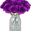 30PCS Purple Glitter Roses Artificial Flowers Faux Roses with Stems for DIY Crafts Wedding Bouquet Party Home Decor(Purple)