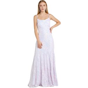 Long Sequin Lace-Up Gown W/Square Neck & Open Back (Pink, 18W)