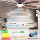 JSAITEE 60Inch Ceiling Fan with Lights and Remotes, Large Low Profile Flush Mount Ceiling Fans,DC Reversible Motor, 3CCT Dimmable,Noiseless,Dual Finish, Brown 6 Speeds Ceiling Fan for Indoor/Outdoor