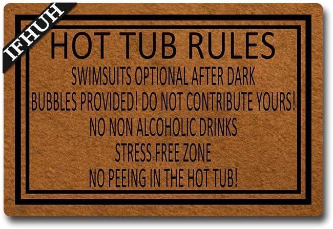 Hot Tub Rules Sign Hot Tub Doormat Funny Welcome Mat Front Door Mat Rubber Non Slip Backing Funny Doormat Indoor Outdoor Rug 30 in(W) X 18 in(L)