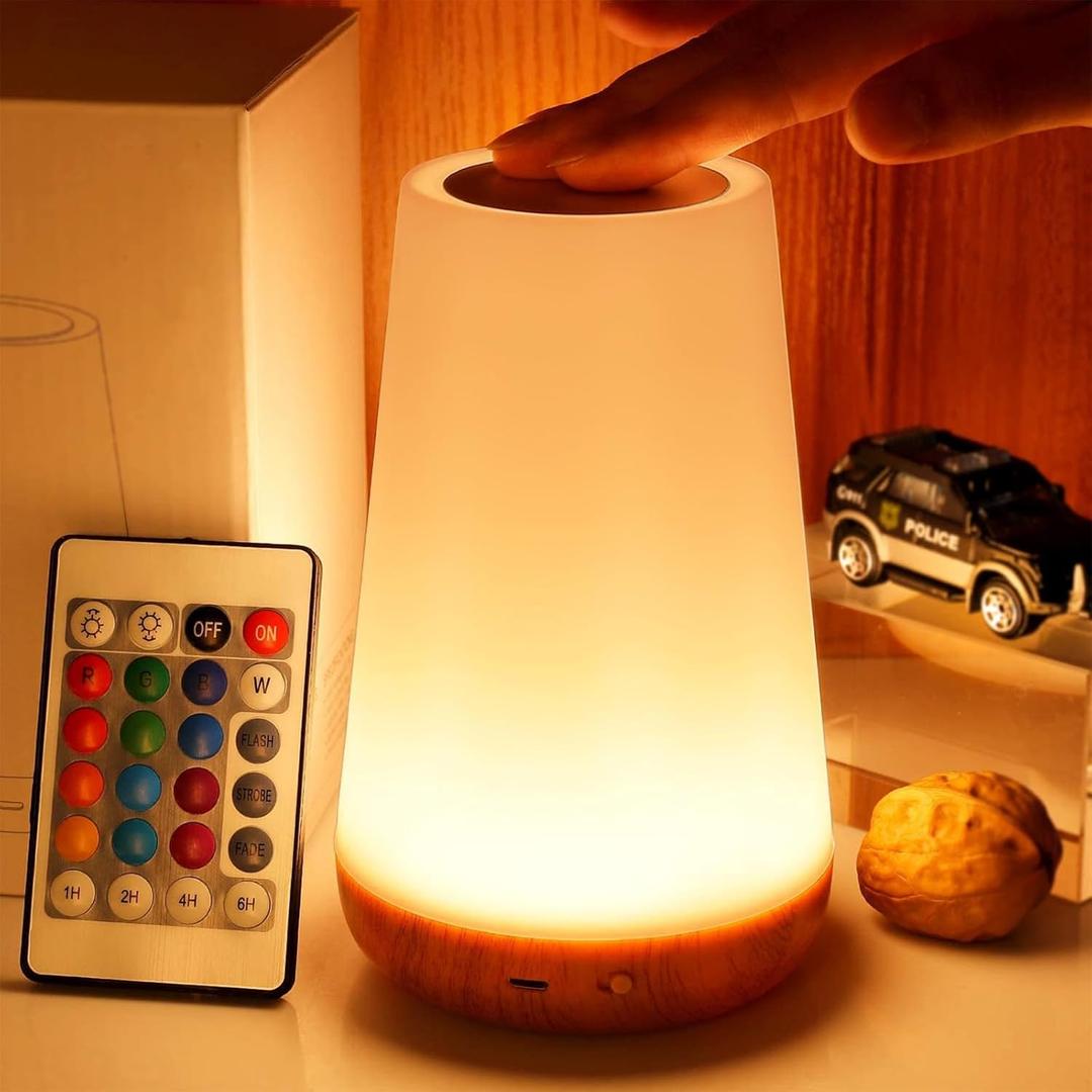THAUSDAS Night Light, Dimmable Touch Lamp for Bedroom, Portable Table Bedside Lamp, 5 Brightness 13 RGB Colors, Night Lights for Baby Nursery Bathroom (Brown)