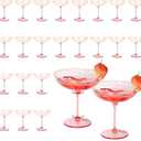 Detachable Martini Glasses 9oz Plastic Pink Champagne Coupe Glasses Gold Rim Hand Blown Vintage Cocktail Glassware Set Unique Martini Glass For Wine Wedding (24, Clear Pink)