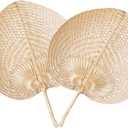 Natural Bamboo Raffia Hand Fans,Hand Weaving Fan for Summer Cooling Supplies Farmhouse Wall Decor Wedding Party Favors (2 Pcs)