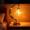 2 x Crescent Moon Table Light with Hanging Star Ramadan Decorative Atmosphere Lamp Battery Operated Suitable for Home Bedroom Shop Party Decoration