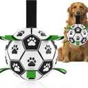QDAN Dog Toys, Soccer Ball with Straps, World Cup Interactive Toys for Tug of War, Puppy Birthday Gifts, Water Toy, Durable Dog Balls for Medium Large (8 Inch) (Black Green)
