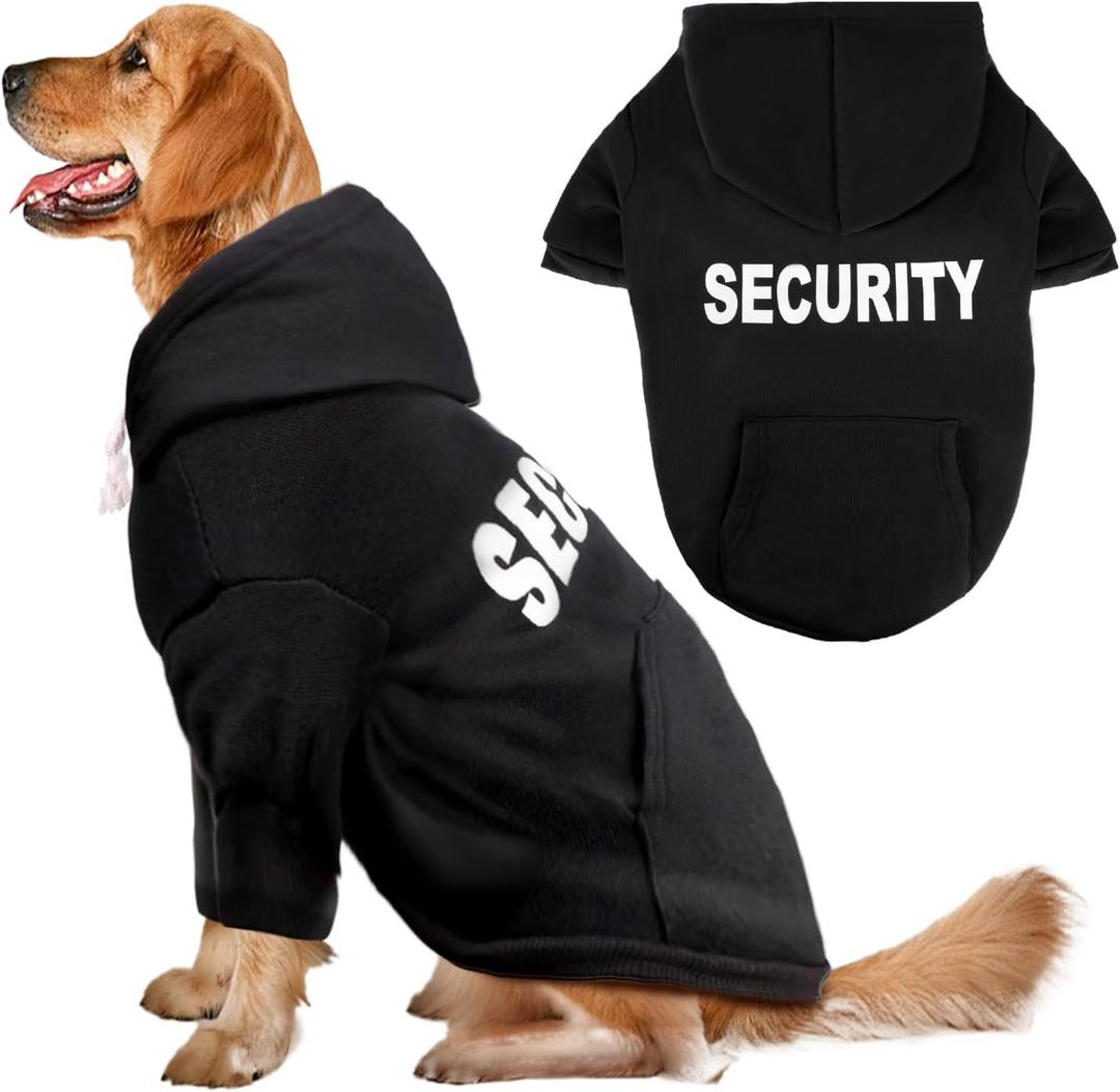Dog Basic Hoodie Soft Dog Clothes Cold Weather Sweaters for Medium Large Dogs Cozy Fabric Warm Sweatshirt with Leash Hole (Security, XXL (Back: 30.8",Chest: 36.8")
