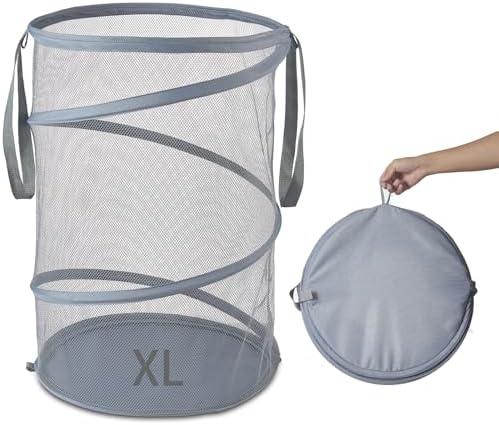 Whitmor Laundry Hamper 115L Collapsible Laundry Basket Extra Large Capacity Foldable Clothing Storage Basket with Handles 26 H x 18 W x 18 L (Gray)