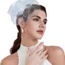 Dodheah Women's Fascinators Tea Party Hat Flower Headwear with Headband and Clip for Derby Wedding Church Cocktail (White)