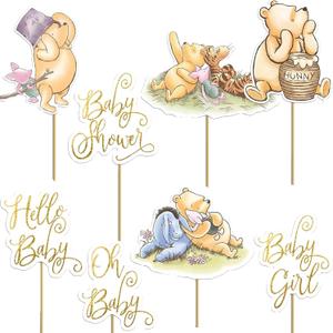 16PCS Classic Winnie Centerpieces - Baby Shower Decorations, Table Toppers on Sticks, Cutouts for Winnie Birthday Party Supplies