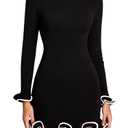 URYIAO Women's Long Sleeve Ruffle Knit Mini Dress Boat Neck Bodycon Short Going Out Party Sweater Dresses Fall, Black, Size: XL