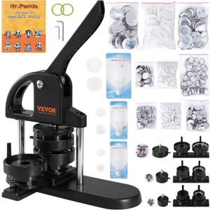 VEVOR Button Maker, 1/1.25/2.28 inch(25/32/58mm) 3-in-1 Pin Maker with 300pcs Button Parts, Ergonomic Arc Handle Punch Press Kit, Button Maker Machine with Panda Magic Book, for Children DIY Gifts