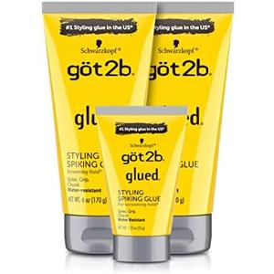 Got2B Glued Styling Spiking Hair Gel 2 - 6 oz tubes + 1 Travel 1.25 oz tube