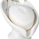 Soap Dish, Soap Holder Self Draining Leaf Shape Soap Dishes, Ceramic Drain Soap Dish for Sink Bathroom Shower Kitchen, Easy to Clean Keeps Soap Dry, Cream White & Gold Marble Pattern, ANTIS'S HOME