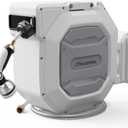 Retractable Garden Hose Reel 5/8" x 100 ft, Metal Bracket Design | Metal Wall Mount Outdoor Garden Hose Reel, Slow Self Retract System, Upgraded Any Length Lock, 10 Pattern Nozzle Grey