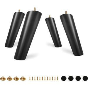 FoDau770 Black Rubber Wood Furniture Legs 8 Inches, Slant Tapered Wood Feet Mid Century Sofa Legs Set of 8, 5/16" UNC Furniture Feet Replacement Parts for Cabinet Couch Dresser Chair Ottoman Table