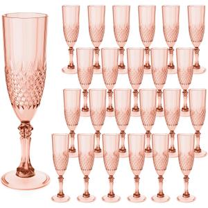 Plastic Champagne Flutes, Champagne Glasses Bulk, Reusable Unbreakable Acrylic Wine Glasses Goblets for Weddings Bachelor Parties Toasting Bridal Shower (24, Rose Gold)