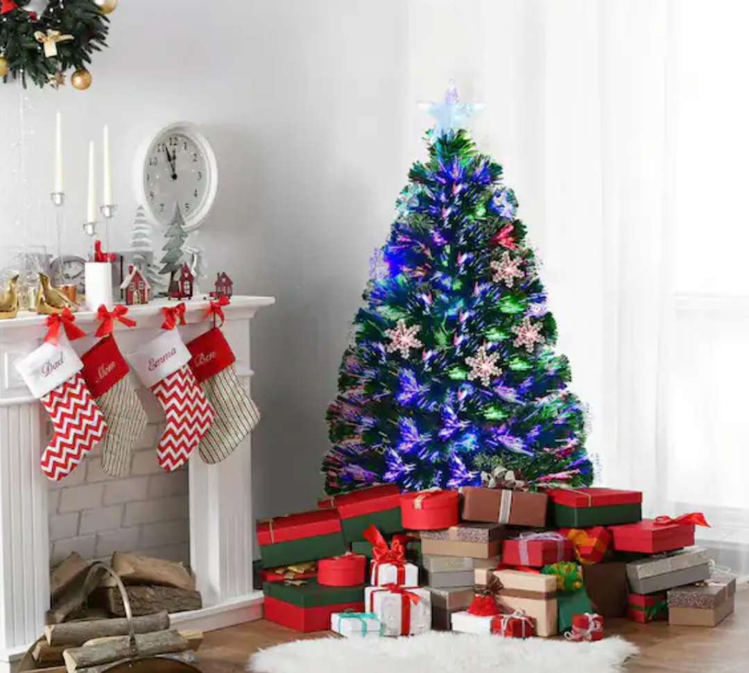 3 ft. Pre-Lit Fiber Optic Artificial Christmas Tree with Multi-Color Lights Snowflakes