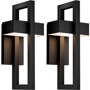 LamQee 2 Packs Modern Outdoor Wall Lights 3000K Integrated LED Outdoor Wall Sconces Lighting, Contemporary Exterior Lighting Fixtures Outside Wall Mount Lights for House Porch Door Garage, Matte Black