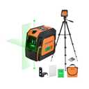 JORGENSEN Laser Level with Tripod & 2 Plumb Dots, 100 FT Self Leveling Point Cross Line Laser Leveler Tool, Wide Angle Green Laser Level for Picture Hanging, Indoor Project, Construction, Carry Bag