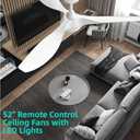 Roomratv Ceiling Fans with Lights,Large Airflow 52inch Modern Ceiling Fan with Quite Reversible DC Motor 3 Color Temperature LED Light (White)