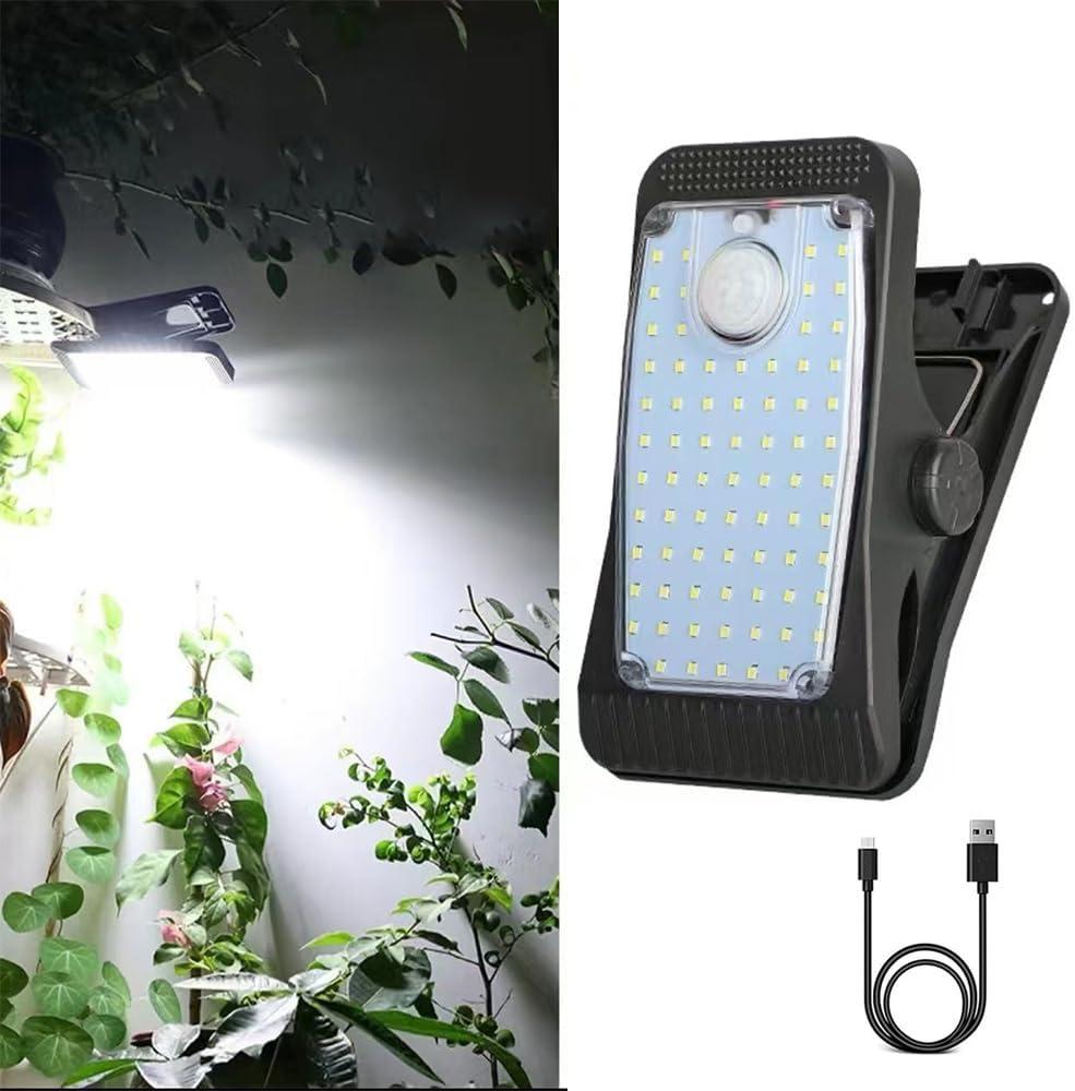 New Enhanced 73 LED Outdoor Solar Clip Light, Portable Lighting with Motion Sensor, Waterproof Solar&USB Powered Courtyard Atmosphere Decorative Lights,3 Modes Path Light.