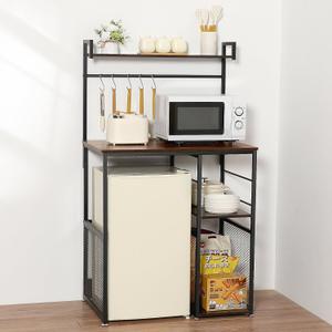 LUCKUP Mini Fridge Cabinet Microwave Stand with Shelf Storage, 4 Tiers Kitchen Bakers Rack with Adjustable Feet for Kitchen Dorm Space Saving, Rustic Brown, 35.04" x 22.05" x 60.2"