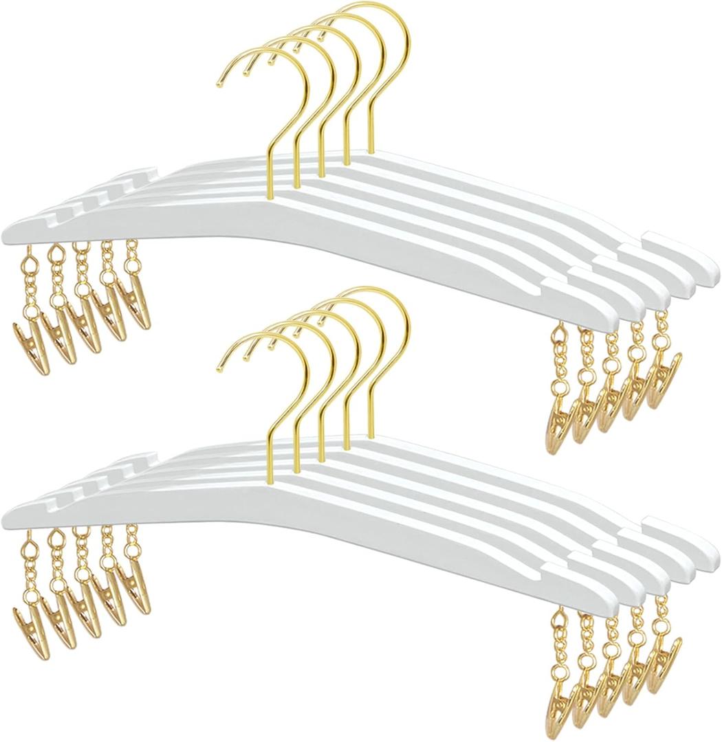 Besser 10 Pack Lingerie Hangers with Gold Metal Clips,Imitation Wood Grain Bralettes Bikini Hangers,Plastic Material Hangers for Bras,Tank Tops,Bralettes, Bikini (White)