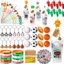 Weysat 184 Pcs Sport Party Favors Party Goodie Bag Fillers Cup Straw Stress Ball Keychain Sticker Wristband Whistle Thank You Tags for Birthday Decorations (Sports Style)